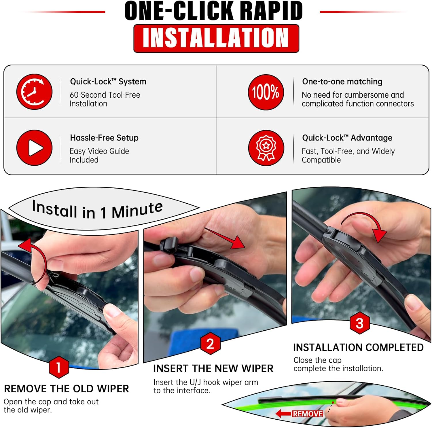 Windshield Wiper Blade Set Replacement for 2012-2016 Honda CRV CR-V and Rear Windshield Wiper Blade 26'' 16'' 13''-(Set of 3) U/J Hook