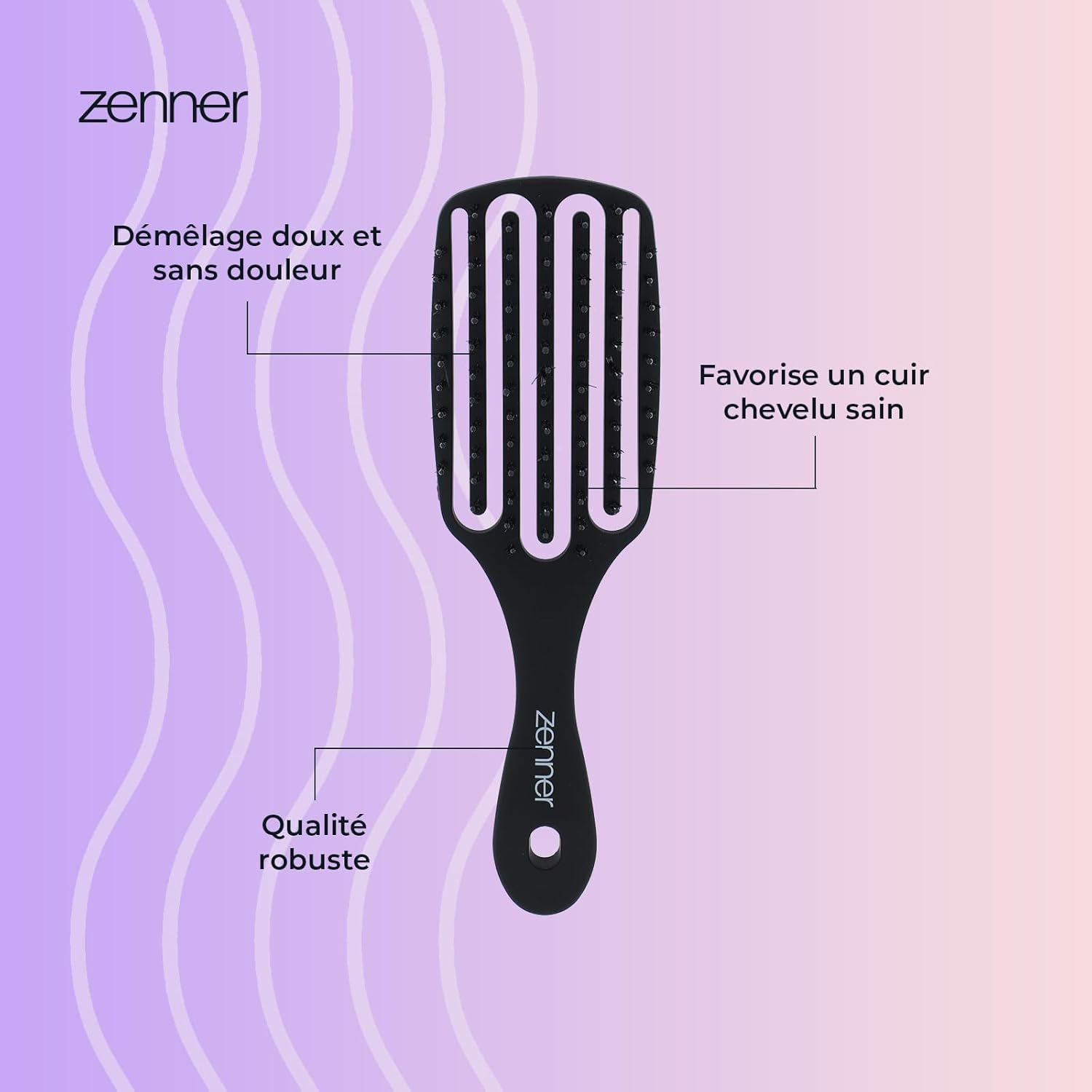 Zenner Flex Paddle Hair Brush - Large Flexible Detangling Brush with Antistatic Nylon Bristles - for Wet or Dry Hair - Gentle Styling for All Hair Types, Even Sensitive Hair image number 1