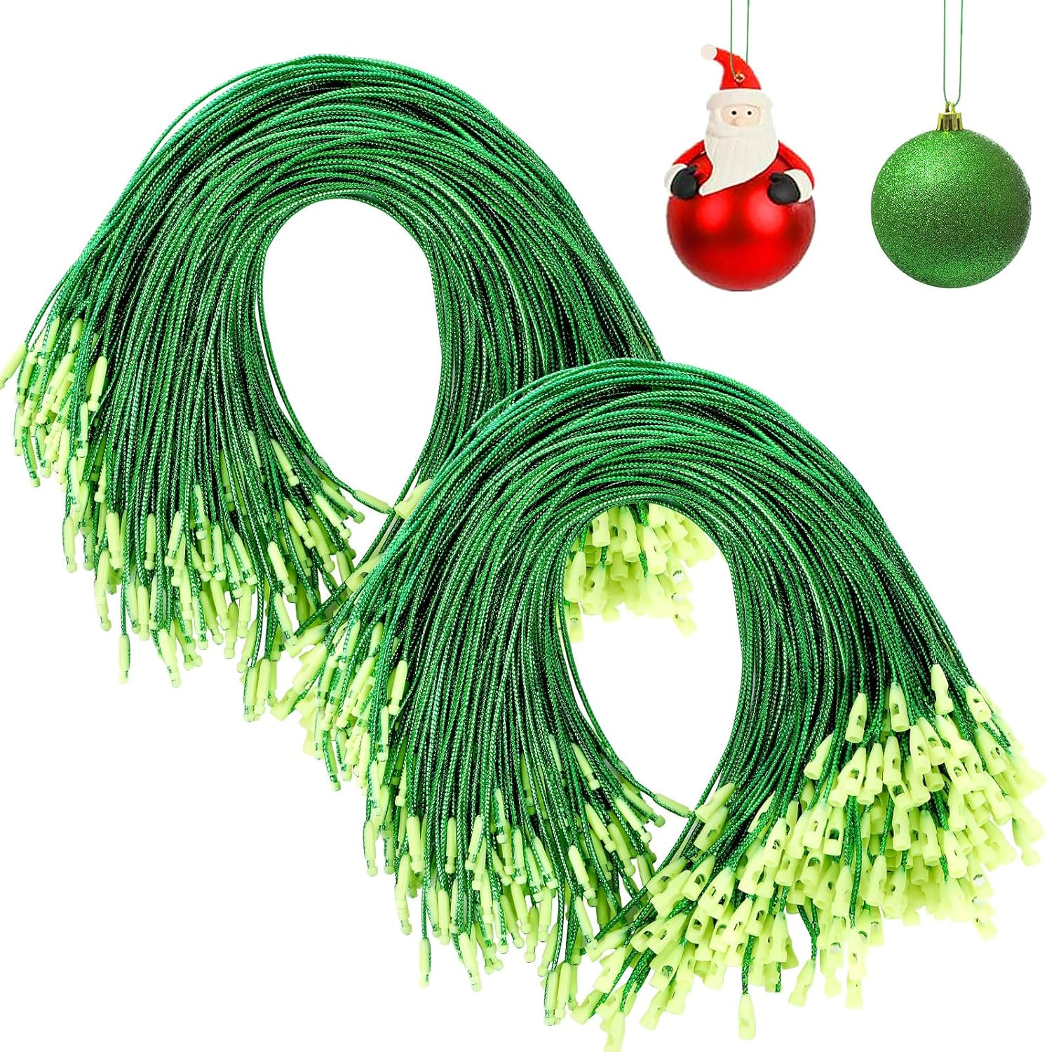 JUNEBRUSHS 600Pcs Christmas Ornament Hooks, Ornament Hangers with Snap Ornament String for Christmas Tree Holiday Party Hanging Decorations Ropes Easy and Fast Locking (Green) image number 1