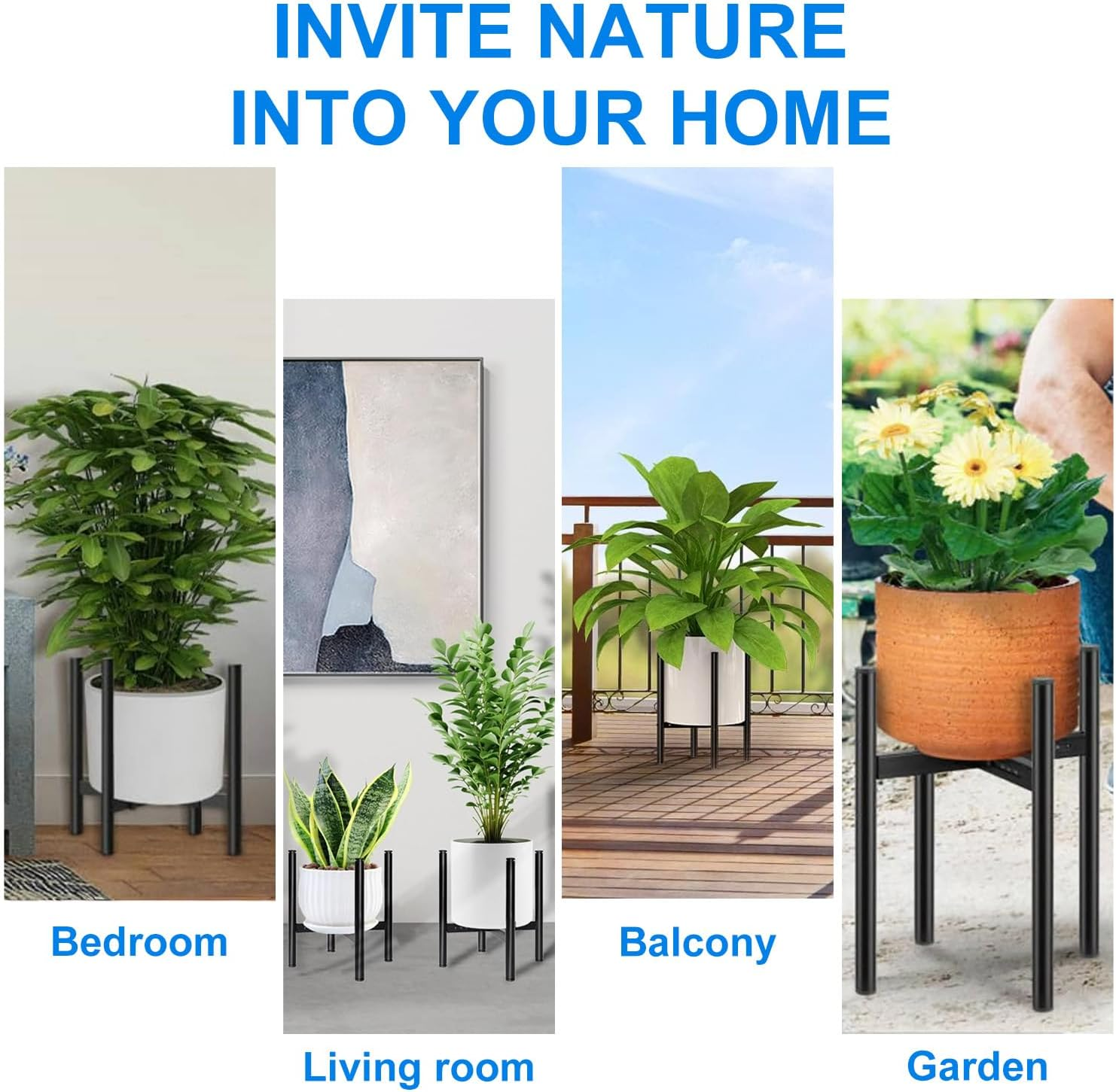 NOAEOU Adjustable Plant Stand Extends from 20Cm to 30 Cm, Floor Plant Stand, Small Telescopic Flower Pot Stand (Black) image number 2