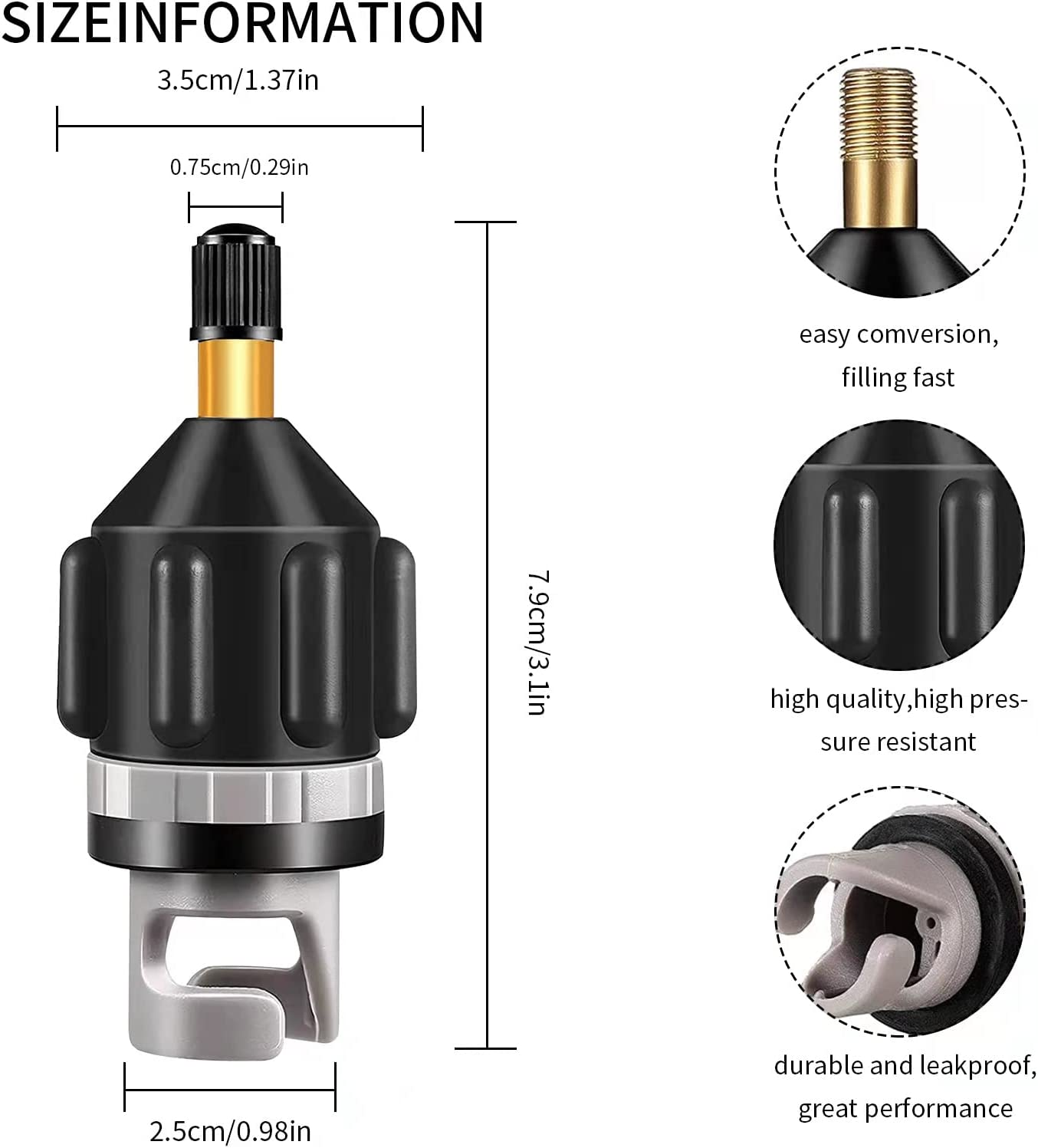 Inflatable Boat SUP Pump Adaptor Vashly Air Pump Converter Standard Schrader Conventional Pump Adaptor Air Valve Adapter Pumping Head Connector for Inflatable Rowing Boat,Stand up Paddle Board,Kayak image number 2