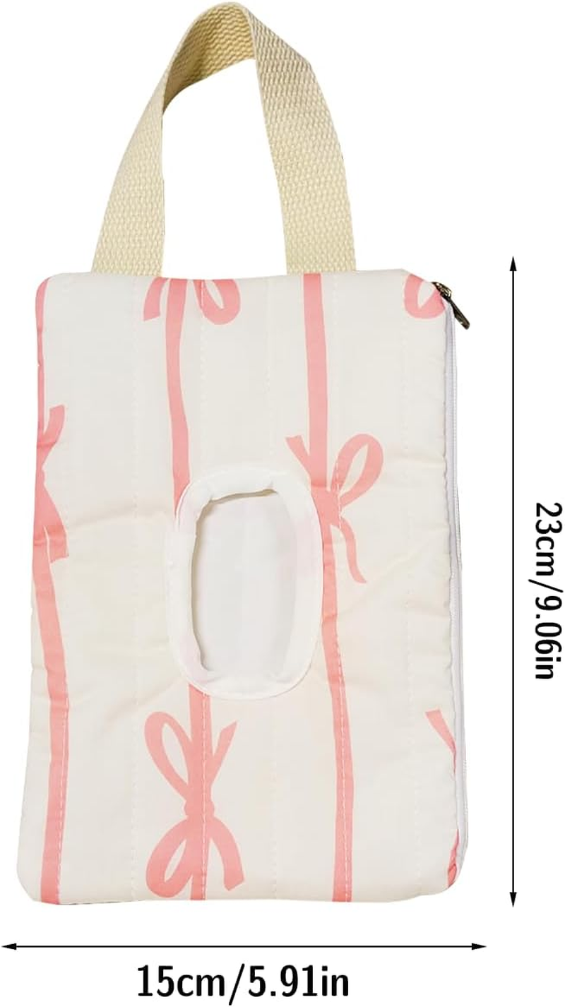 AGLOO Bow Baby Wipes Dispenser - Portable Wet Tissue Storage Bag for Travel, Refillable Diaper Wipe Holder for Car and Stroller &ndash; Reusable Hanging Wet Wipe Pouch (Pink-White) image number 6