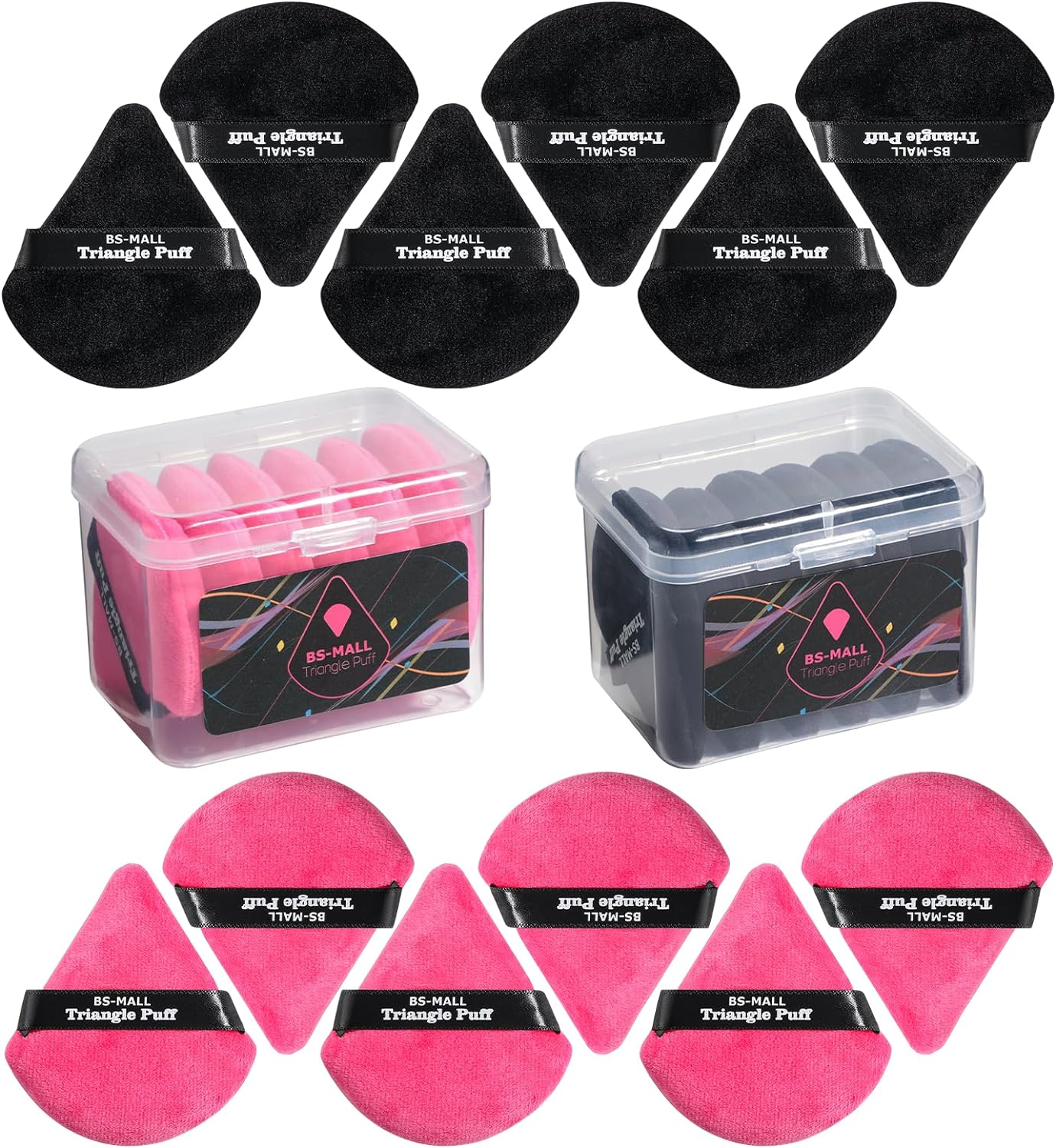 BS-MALL Triangle Powder Puff - Face Cosmetic Washable Reusable Bake Loose Foundation Sponge Mineral Pack of 14 image number 2