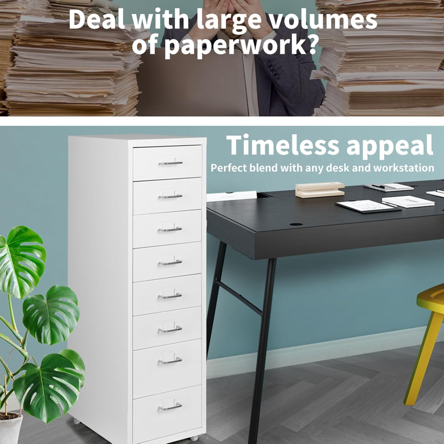 LEVEDE Mobile File Cabinets with 8 Drawers, Metal Chest of Drawers Anti-Rust, Bedside Cabinet Organiser, Multi-Purpose Home Office Furniture for Living Room, Bedroom, Bathroom, Office (White) image number 4