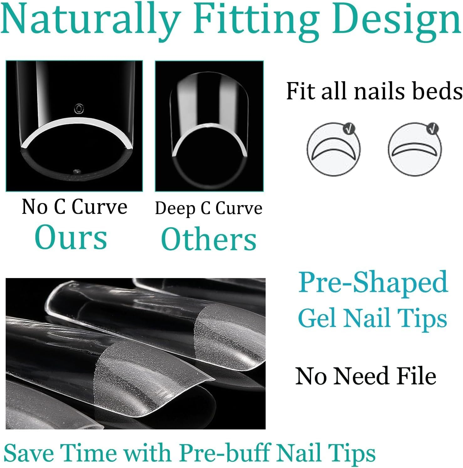 Soft Gel X False Nail Tips Kit of 3 Styles - Ballerina Medium Almond, Square and Short, 360Pcs Full Cover Acrylic Nail Tips Semi-Matte Preformed, Nail Extension image number 1