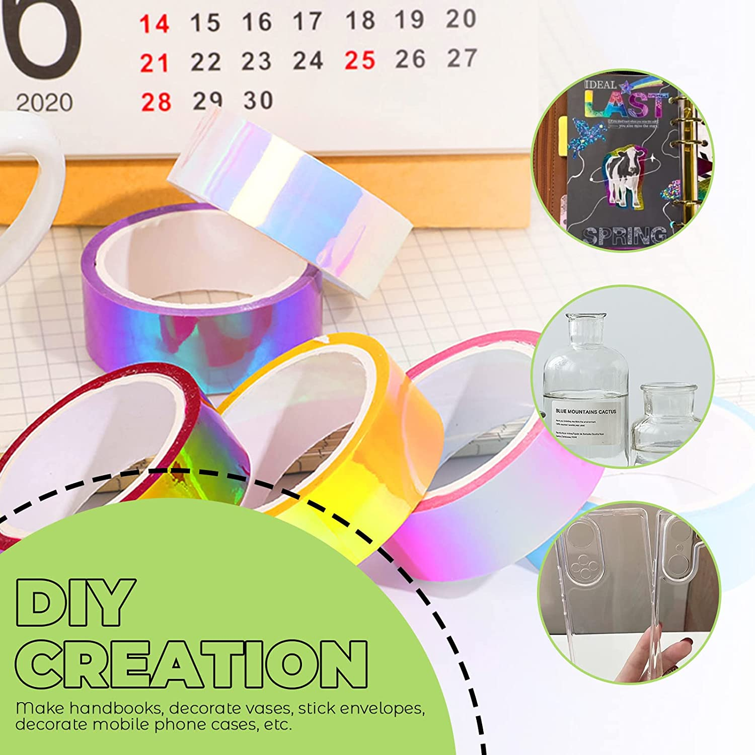 6 Rolls Holographic Tape 5M/196.8In, Assorted Colored Tape Set, Decorative Tape, Prismatic Glitter Tape Hoops for DIY Arts Crafts Decoration Scrapbooking Gifts Wrapping image number 3