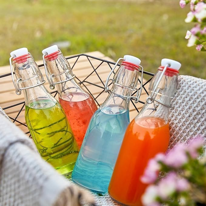8 Pcs 8 Oz Swing Top Glass Bottles with Flip Airtight Lids Stickers Caps Funnel Rope Labels for Vanilla Extract, Home Brewing, Kombucha, Beer, Oil, Vinegar, Kefir, Limoncello, DIY Gifts & Presents