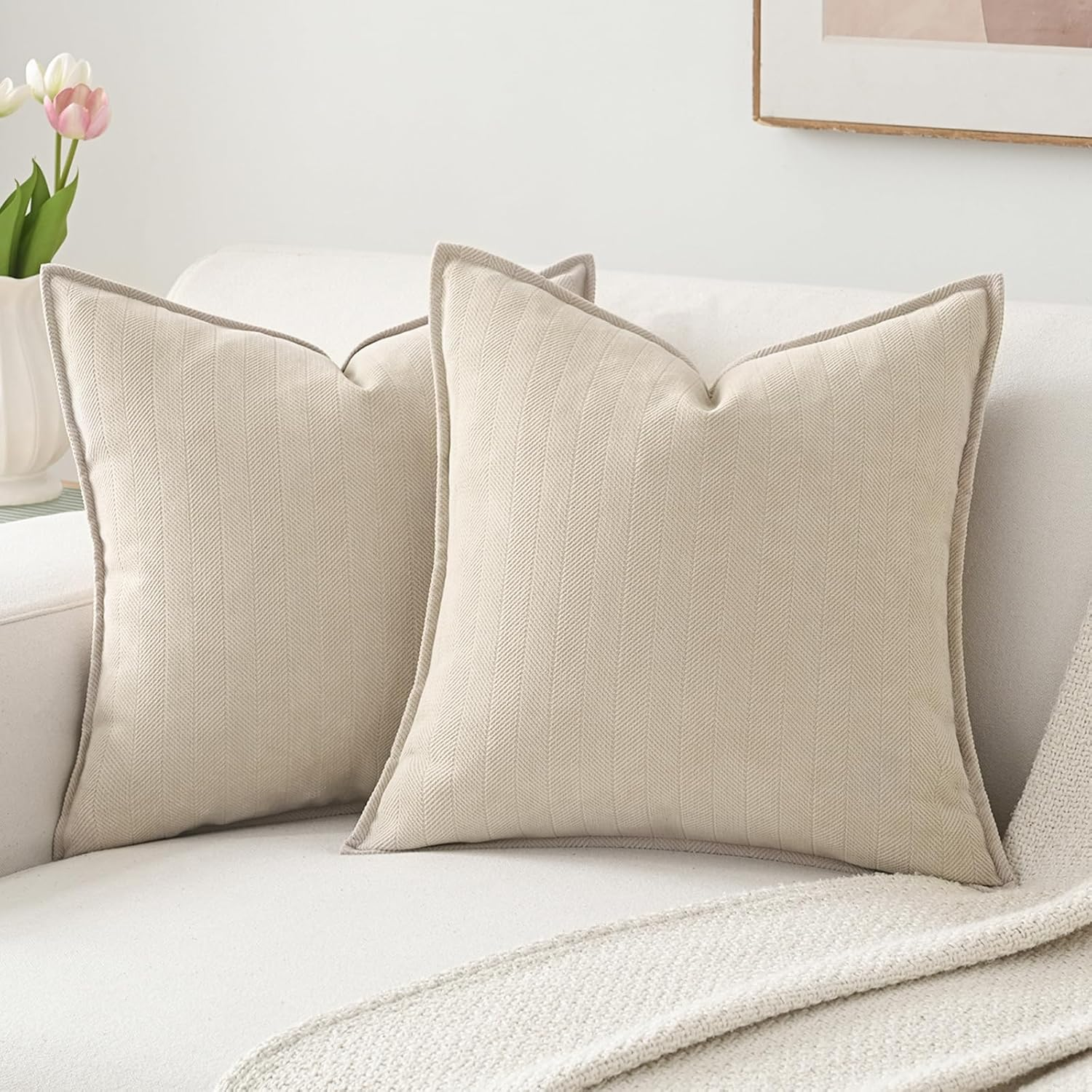 Pillow Covers 45X45 Cm Set of 2, Chenille Pillow Covers with Elegant Design, JOMWEN Soft and Luxurious Decorative Throw Pillows for Couch, Bed, Living Room Home (Chenille Rust, 45 X 45Cm) image number 3