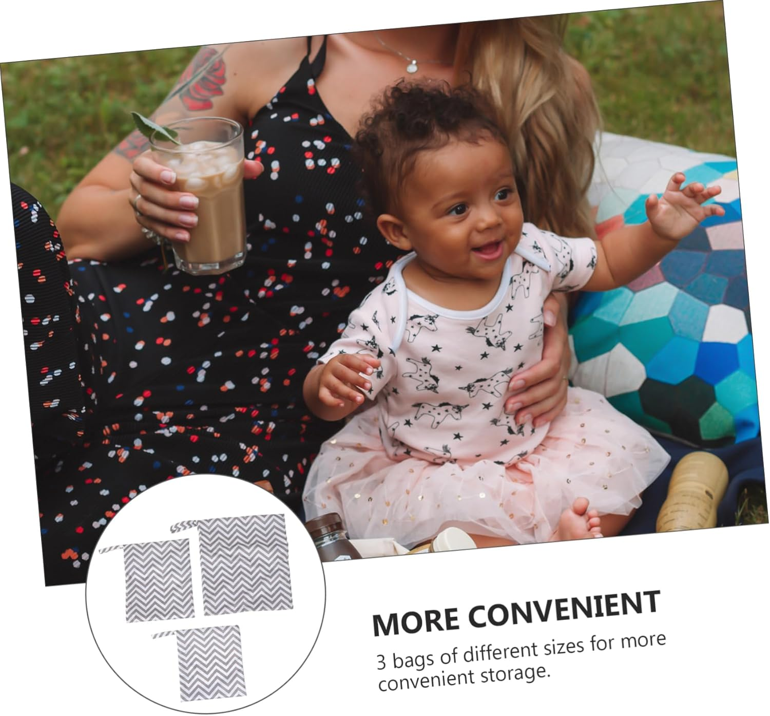 SECFOU 3Pcs Reusable Wet Bag Printed Diaper Bag for Travel Includes Diaper Wet Dry and Storage Pouch for Mom Accessories image number 2