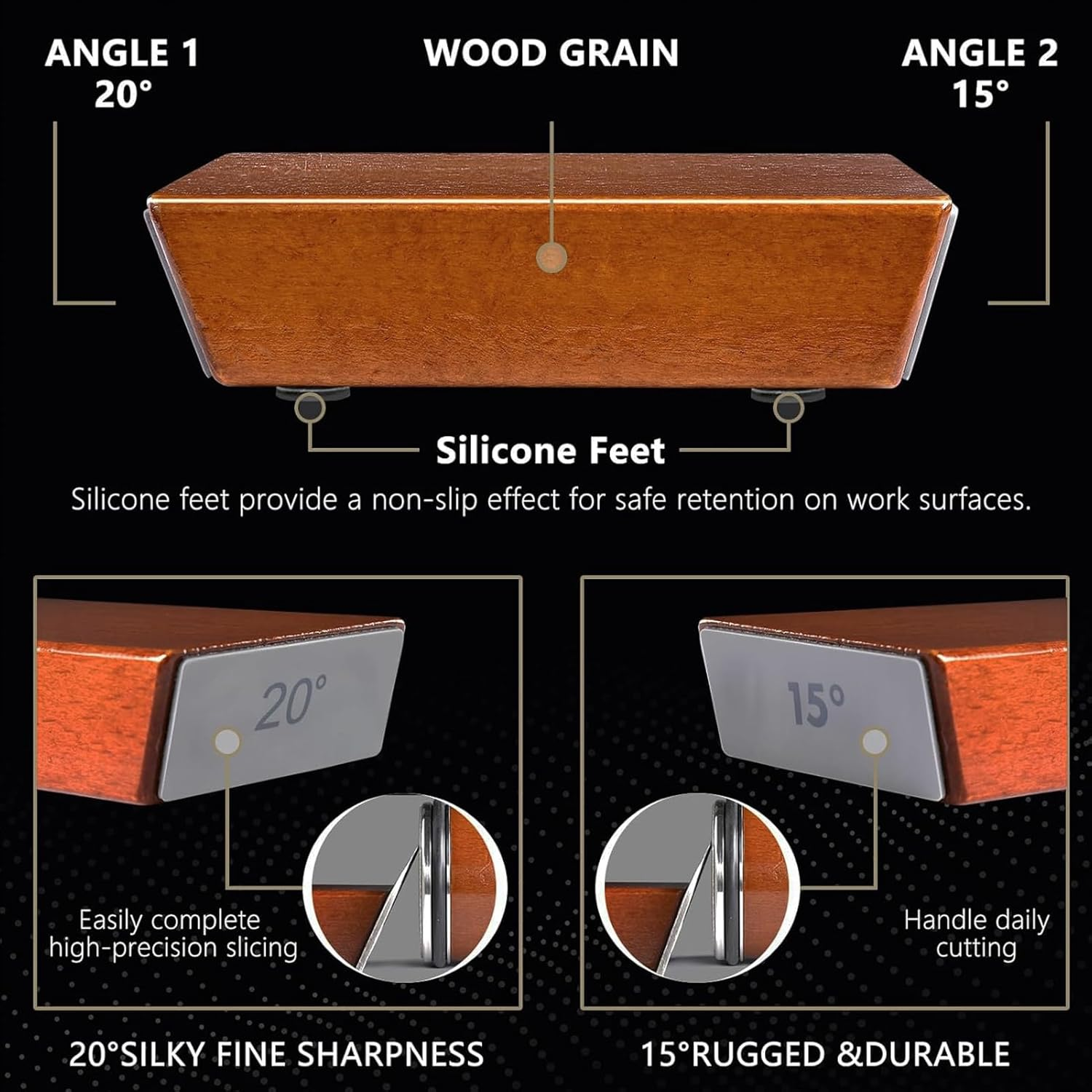 Knife Sharpener Rolling Knife Sharpener with 400 & 1000 Grit Discs, Knife Sharpening Kit with 15 and 20 Degree Sharpening for Home Cooks & Chef'S Knives