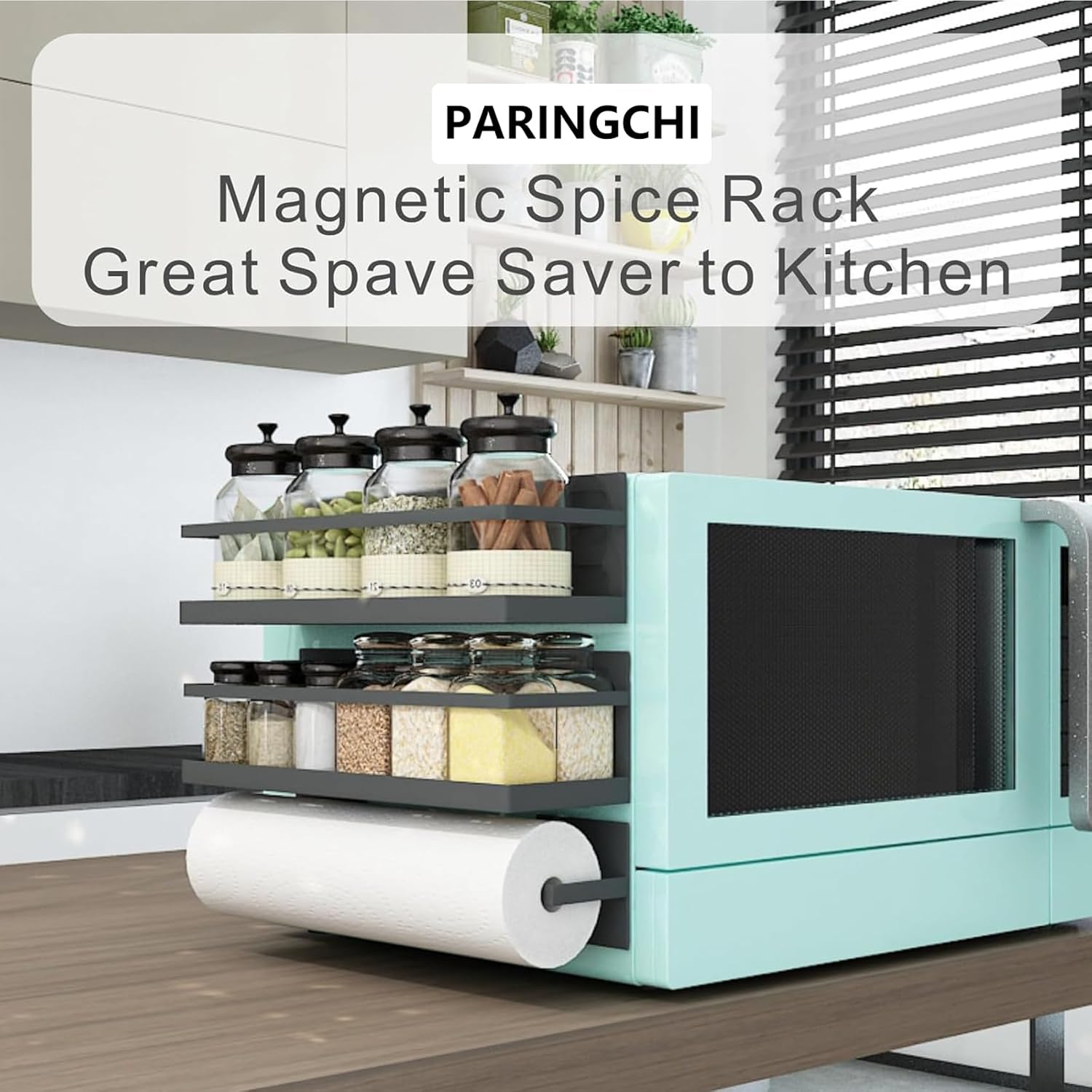 Magnetic Spice Storage Rack for Refrigerator, Kitchen Fridge Magnet Organizer Shelf, Black 3-Piece Set image number 1