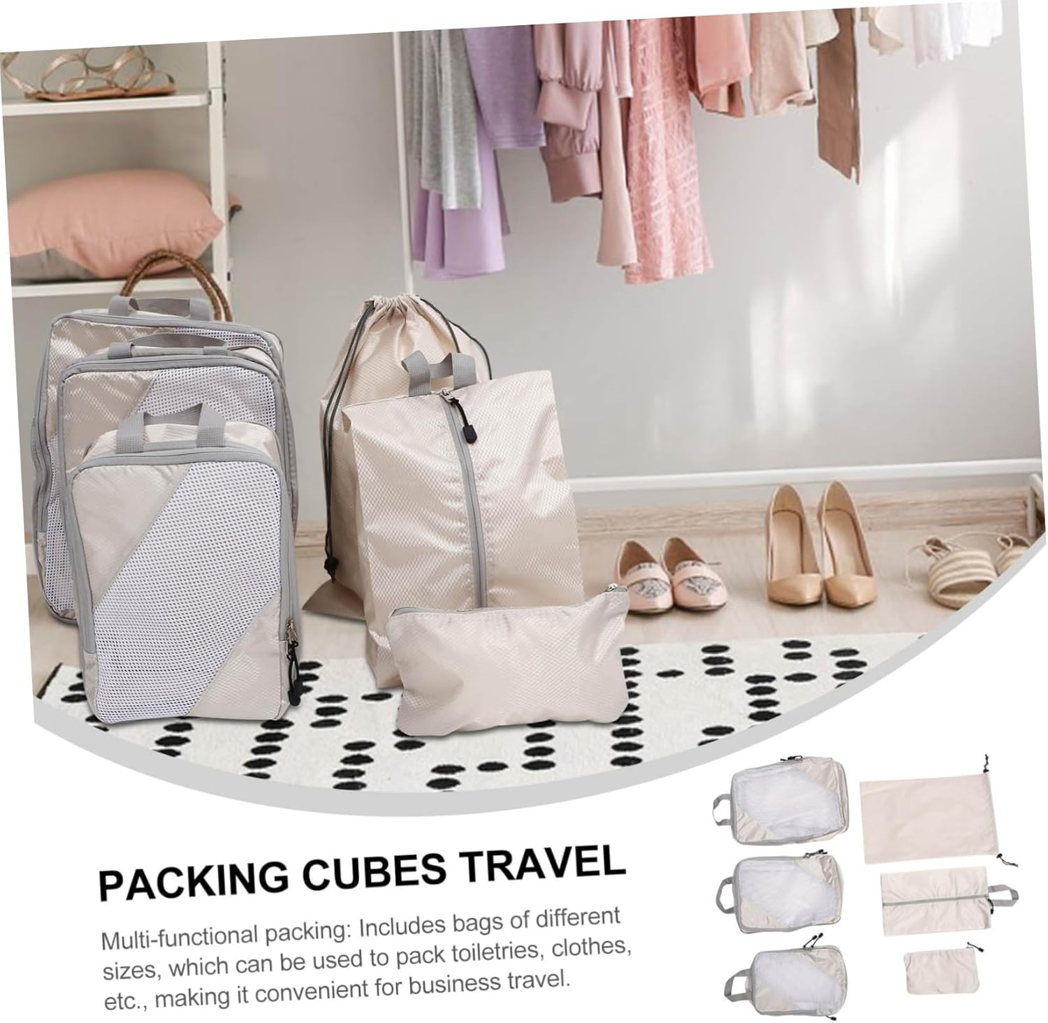 GLSTOY 6Pcs Travel Packing Organizers Set Compression Cubes Polyester Easy Access image number 4