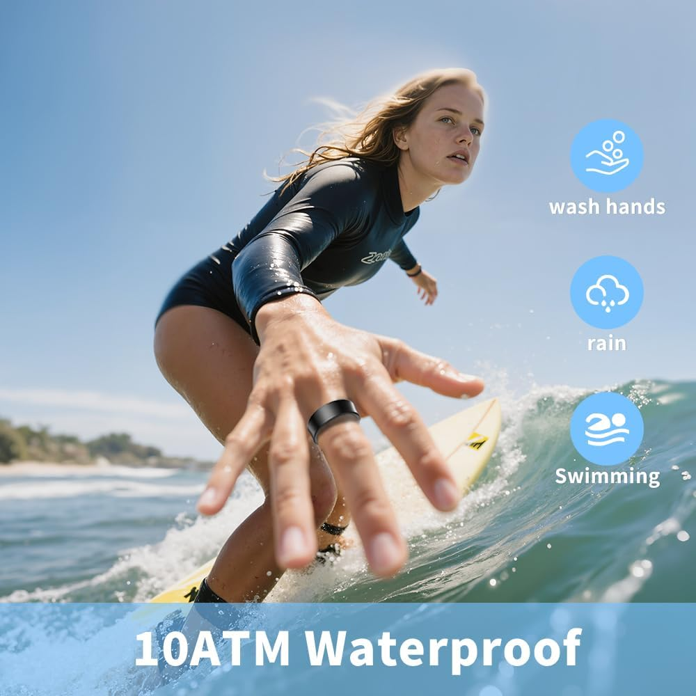 Smart Ring | Fitness Ring | Sleep & Activity Tracker | Health Management | 5-7 Days Battery Life | Magnetic Charging Case | 8 Sports Modes | 5 ATM Waterproof | for Men & Women (Black, 12) image number 2