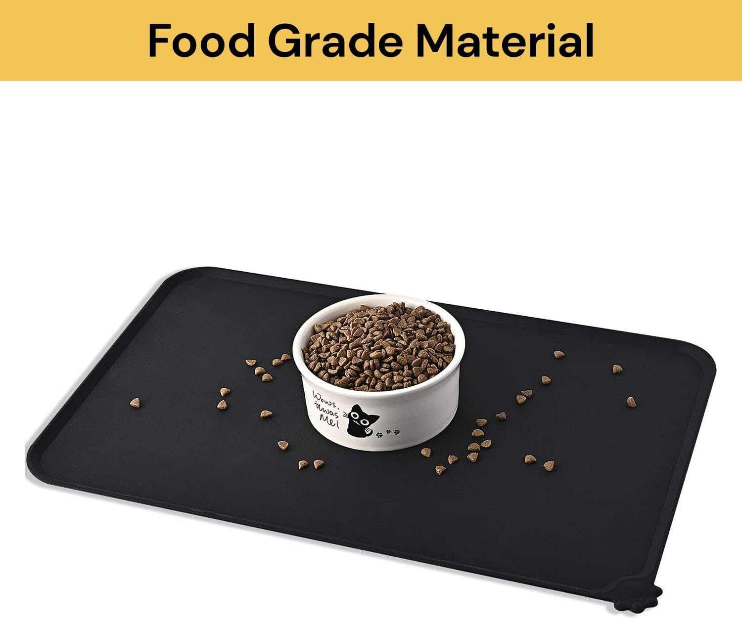 Dog Feeding Mat, Food Grade Silicone Cat Food Mat, Non Slip Waterproof Pet Food and Water Bowl Placemat for Messy Drinkers to Protect Floors - Dog Bowl Mat (Black, 48X30Cm) image number 6
