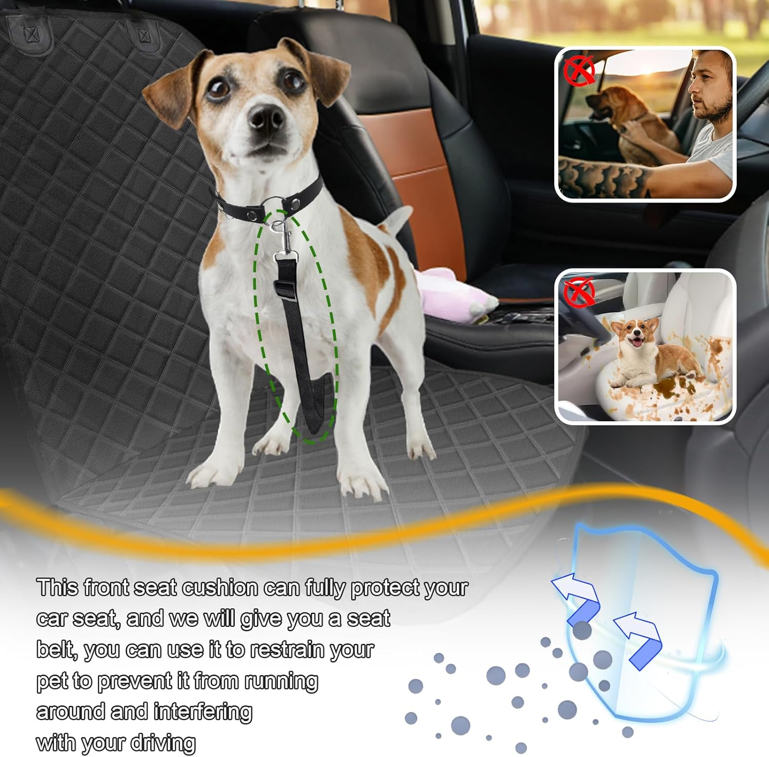 VBGURR Dog Seat Cover for Car, Waterproof Car Seat Protector for Dogs with Seat Belt, Ideal for Car, SUV, Truck, Car, Pet Blanket for Safe Transport image number 3