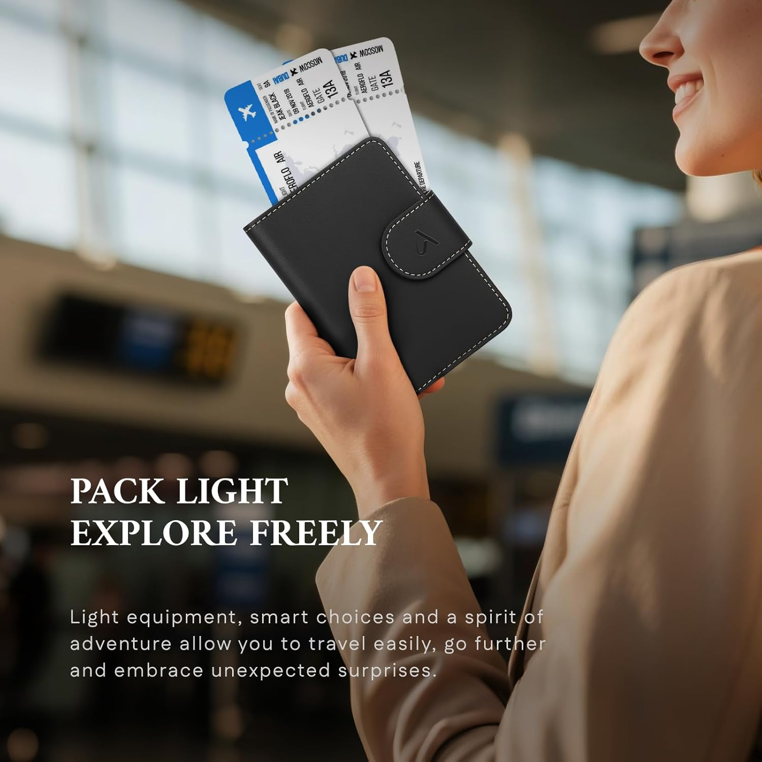 ALLIVE Passport Holder for Travel, Rfid Passport Holder for Women & Men, Genuine Leather Passport Cover Travel Wallet with Airtag Hidden, Airport Essentials, Travel Must Haves Gifts, Black, Genuine image number 3