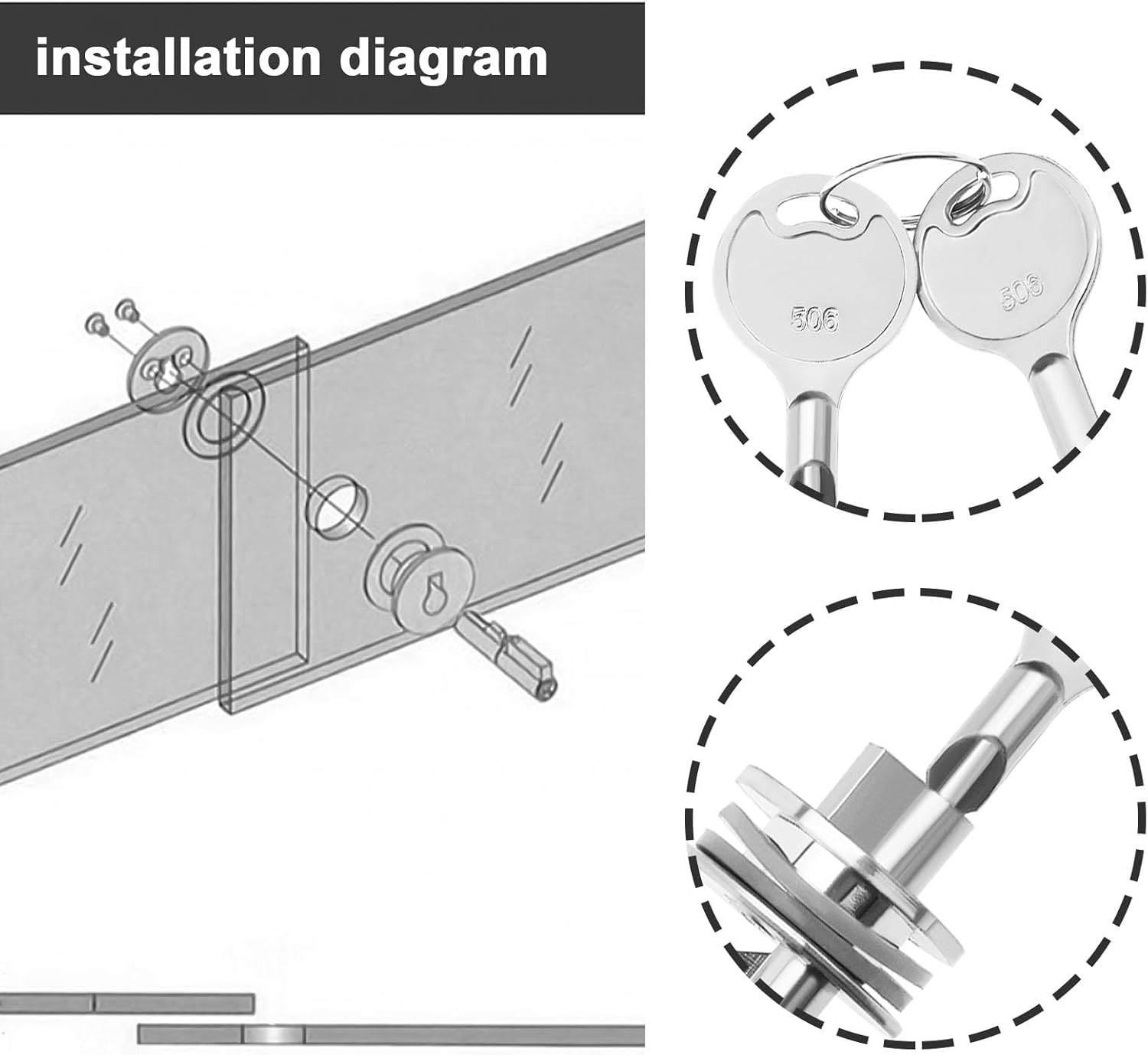 SG Store 2 Sets Glass Door Lock Sliding Showcase Exhibition Cabinet Terrarium Lock with 4 Keys 25X25Mm for Glass Cabinet Doors Doors and Windows Jewelry Cabinets image number 4