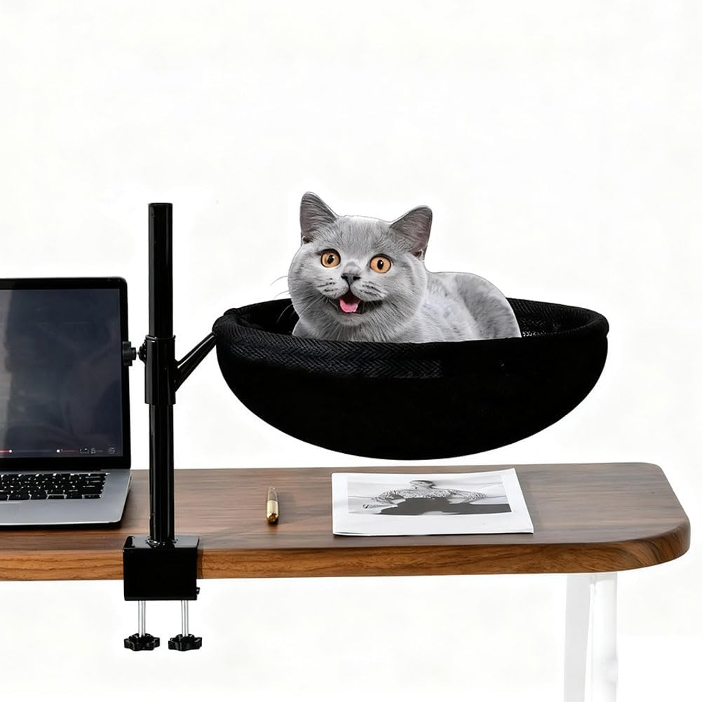 HPAMR Table Cat Bed, Cat Bed Desk Mount, Cats Desk Hammock, Adjustable 360 Rotating Furniture Hammock with Removable Washable Cover, Nest for Game Tables Desktop image number 5