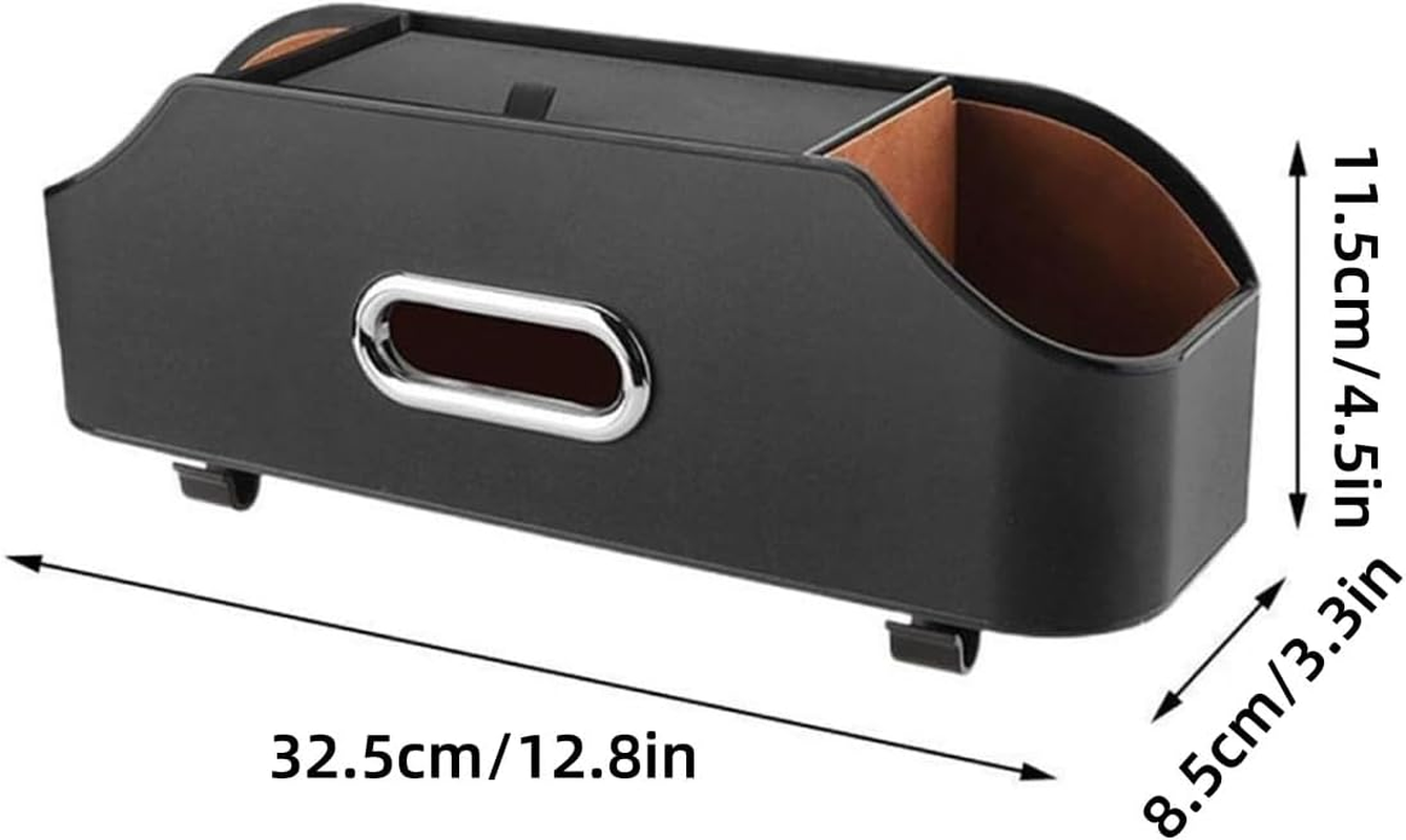 AIMALL Car Backseat Leather Storage Organizer Box with Cup Holder, Adjustable Hanging Seat Back Pocket for SUV Sedan Truck, 12.8X4.5X3.3In &ndash; Black/Beige/Brown image number 2