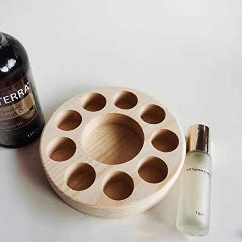 Segolike 10 Slots Pine Wood Essential Oil Bottles Holder Wooden Storage Display Stand,