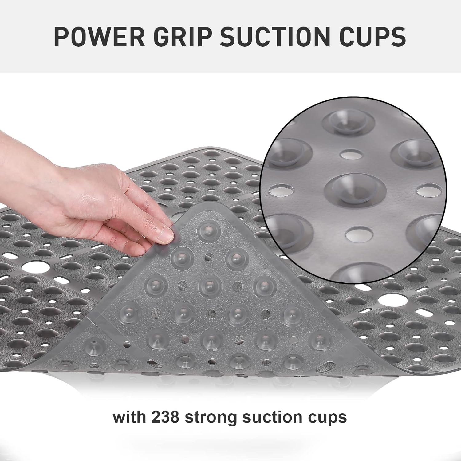 XIYUNTE Large Square Shower Mat Non Slip anti Mould - 70X70Cm Extra Large Non Slip Shower Mats for inside Shower, anti Slip Shower Mat for Elderly, Large Shower Tray Mat, Machine Washable, Clear Grey - Clear image number 4