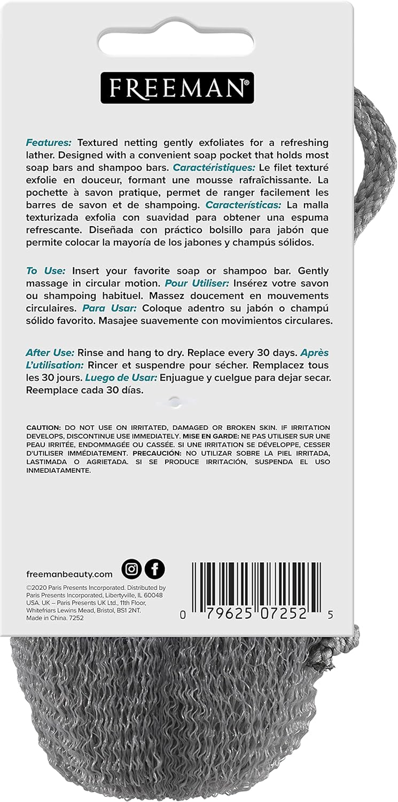 Freeman Net Soap Pouch, Exfoliating Mesh Body Scrubber, Bath & Shower Pouf Removes Dead Skin, Dirt, & Impurities, for Soap Bars, Textured Netting for Mild Exfoliation, Self-Tan Prep, 4 Count