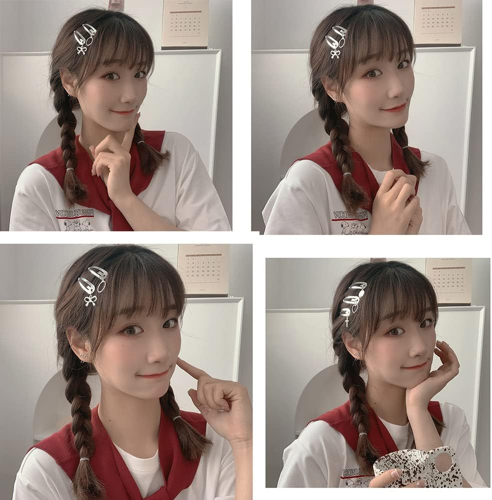 Metal Snap Hair Clips Barrettes for Women Thick Thin Hair Snap Clips Circle Heart Star Silver Hair Barrettes for Women Girls Punk Hair Clip Bow Hairpin 6Pcs image number 3