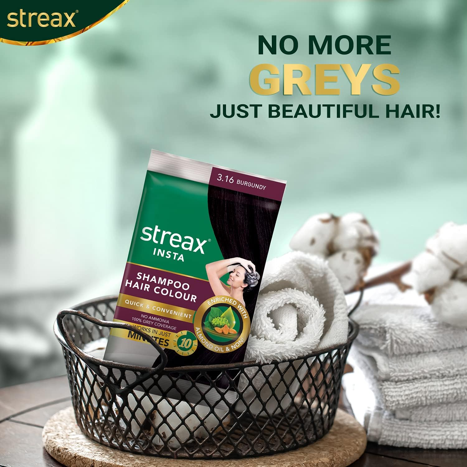 Streax Insta Shampoo Hair Colour for Men & Women | Enriched with Almond Oil & Noni Extracts | Long-Lasting Instant Colour | Burgundy, 15 Ml (Pack of 16) image number 5