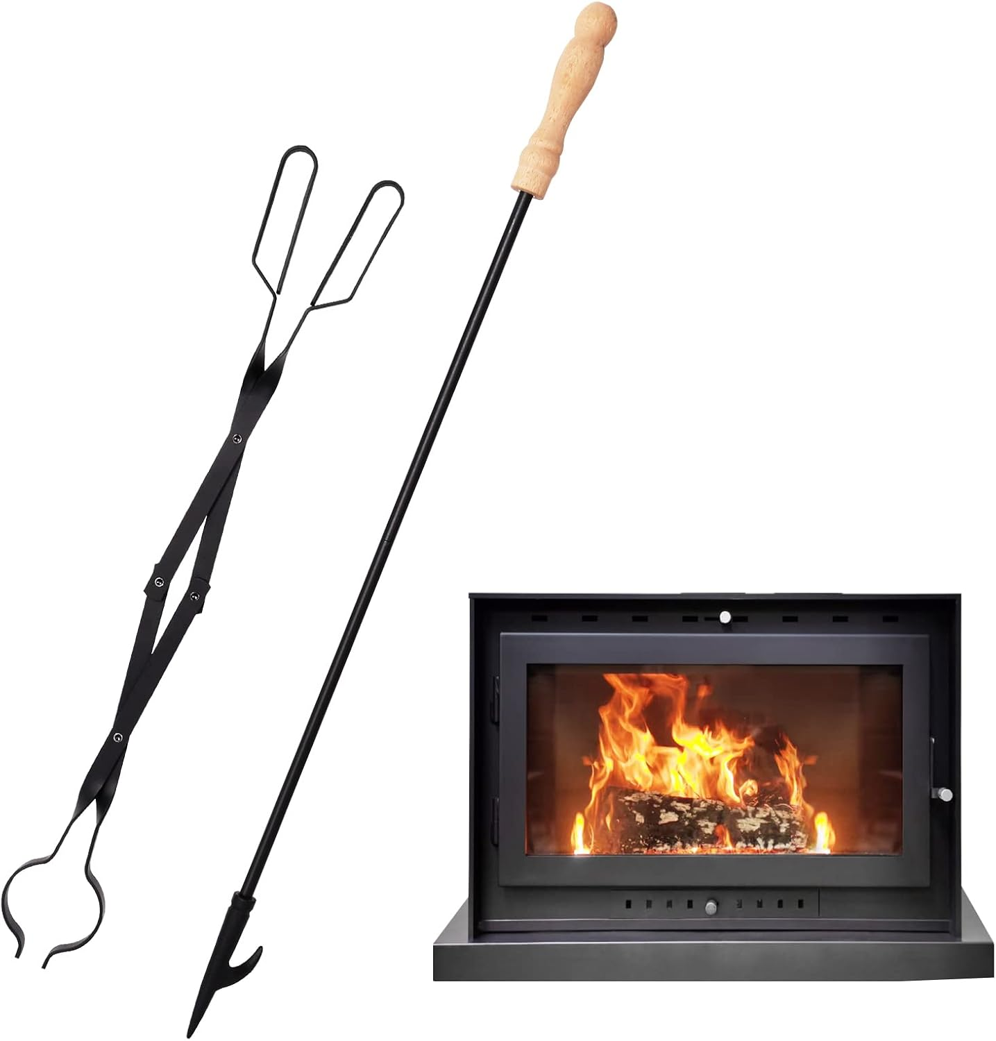 Fireplace Tools Set 26&rdquo; Tongs & 32&rdquo; Poker Foldable Log Grabber & Firewood Hook for Firepit Outdoor/Indoor Camping Grill BBQ by Zoloti image number 5