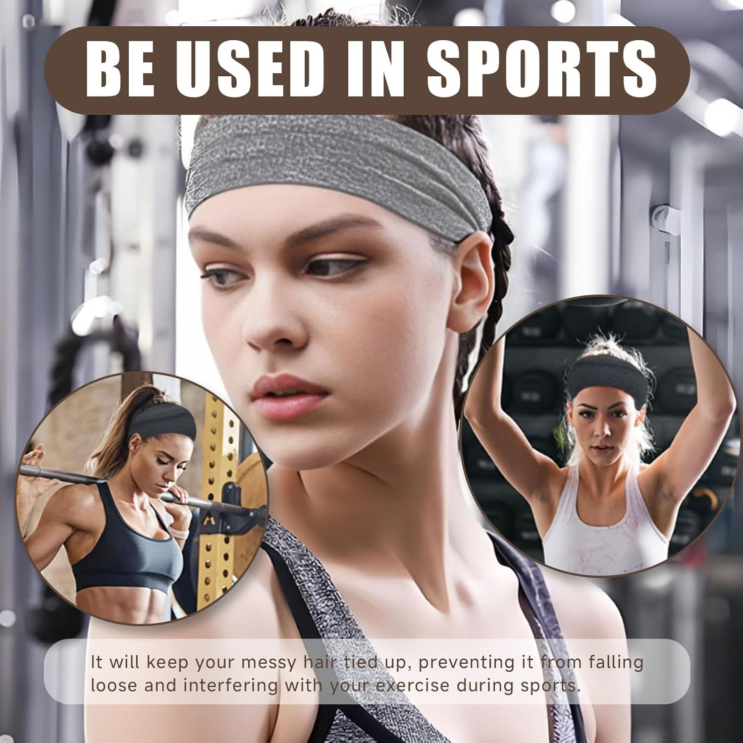 Batheidon Pack of 6 Headbands Jogging Women'S Sports Hair Band, Women'S Summer Hair Band, Black, Elastic, Soft and Non-Slip Headbands for Gym, Yoga and Running, Polyester and Elastane image number 2