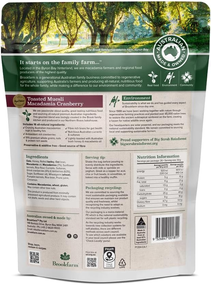 Brookfarm -Toasted Macadamia Muesli with Cranberry -1.3Kg image number 1