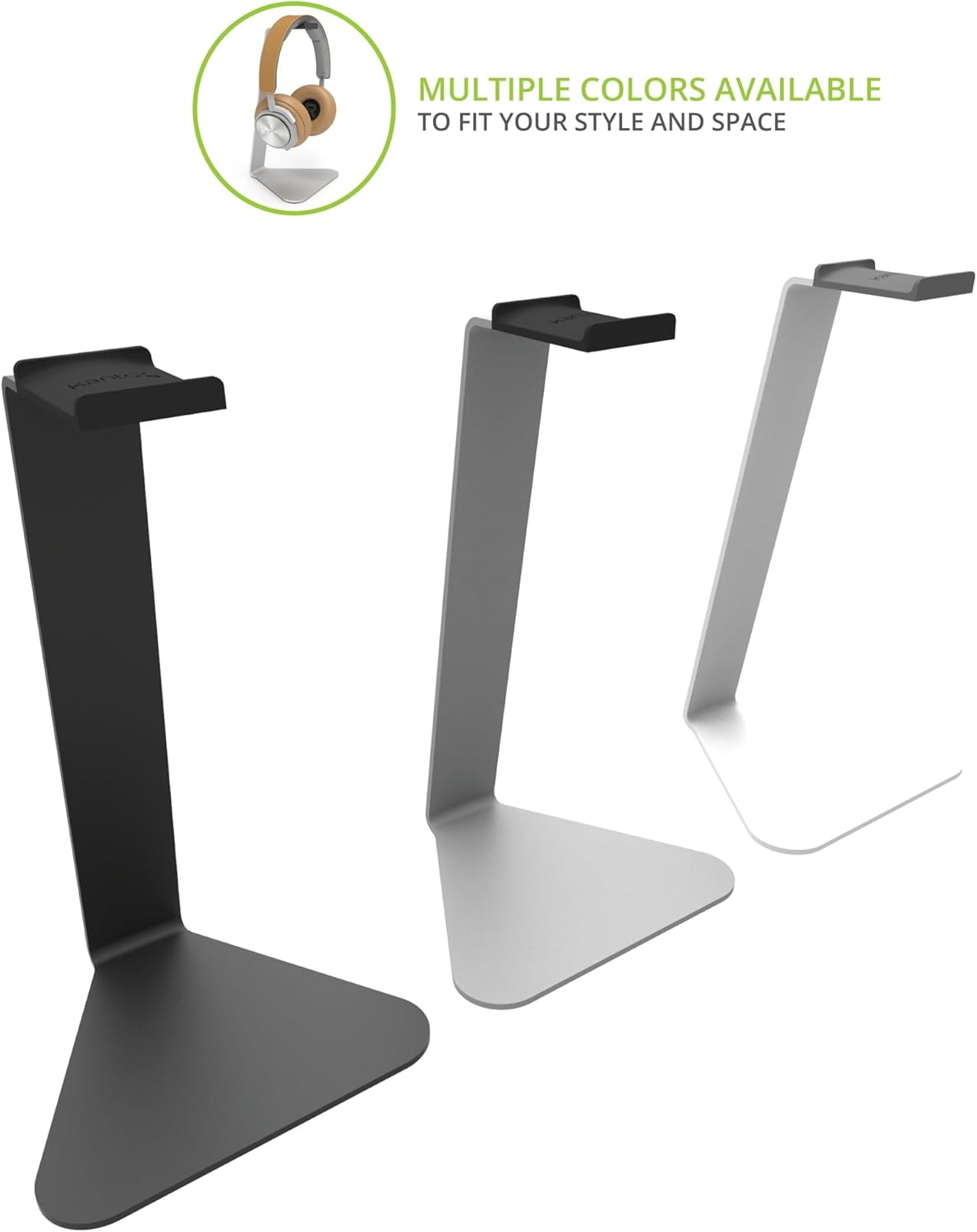 Kanto H1W Universal Desktop Headphone Stand with Curved Silicone Padding | Silver image number 1