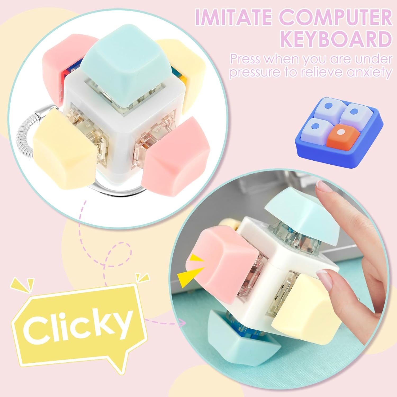5Pcs Keyboard Toy Decompression Toys Keyboard Clicker Toy Portable Mechanical Keyboard Keychain Skin Picking Keyboard Toy Funny Cube Key Button for Adults image number 1
