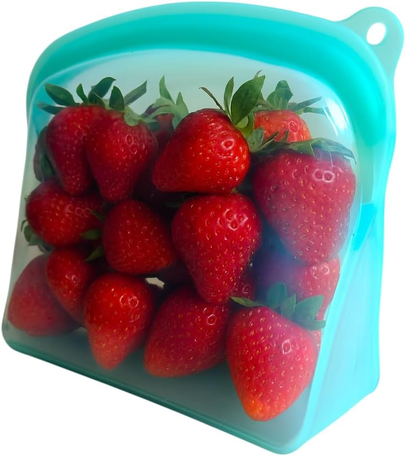 1.2L Platinum Silicone Food Bag &ndash; Leakproof, Freezer & Microwave, Dishwasher & Dishwasher Safe &ndash; Stand up Reusable Pouch&ndash; AQUA image number 6