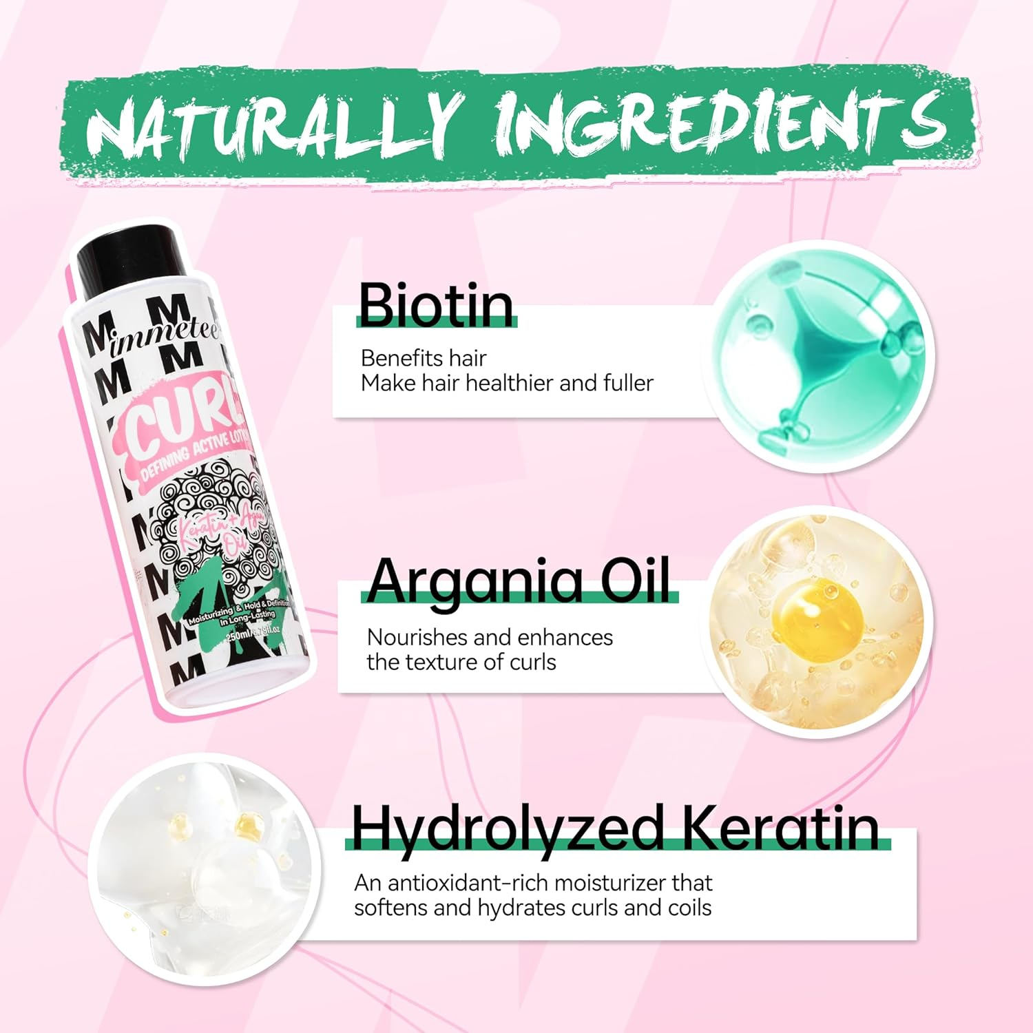 Immetee Curl Cream for Curly Hair and Styling Cream,Nourishing Lightweight,Non-Greasy,Smoothes & Defines,Curl Activator for Curly Hair,Smooth and Shiny 250Ml image number 3