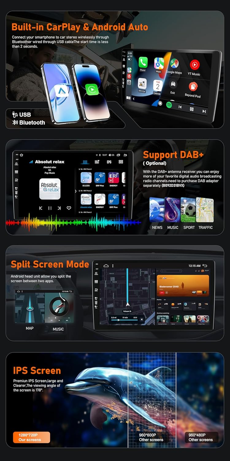 Android 14 IPS Car Stereo for Subaru Legacy Outback (2015-2019) - 2G+32G - Wireless Carplay/Android Auto - Rear Camera Free - 9 Inch 2 Din - DAB Steering Wheel Fast-Boot Bluetooth GPS Navi