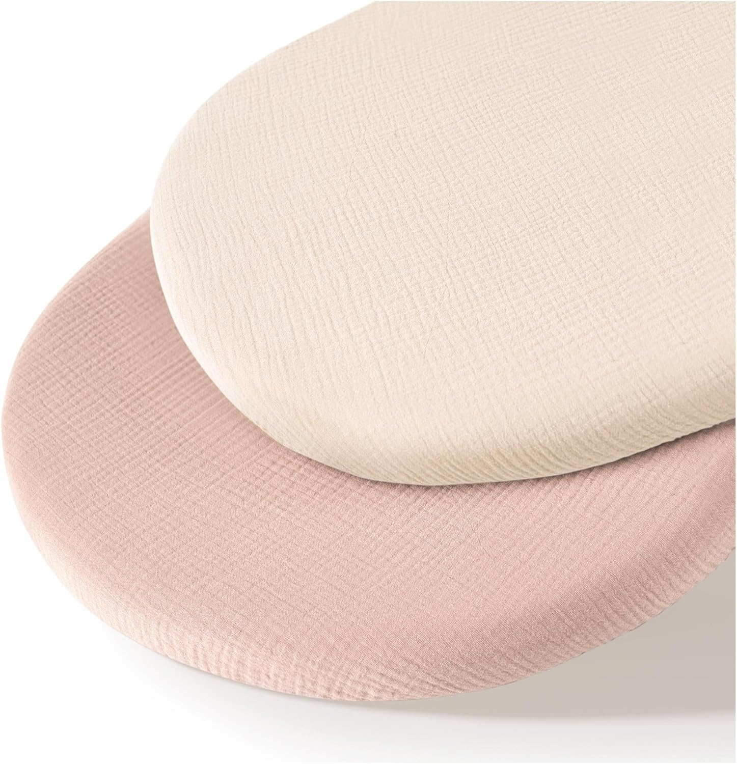 Muslin Bassinet Sheets for Babies &ndash; Soft & Breathable 100% Cotton Fitted Sheets for Oval, Rectangle, Hourglass Bassinet Mattress Pads, 2-Pack (Pink) image number 1