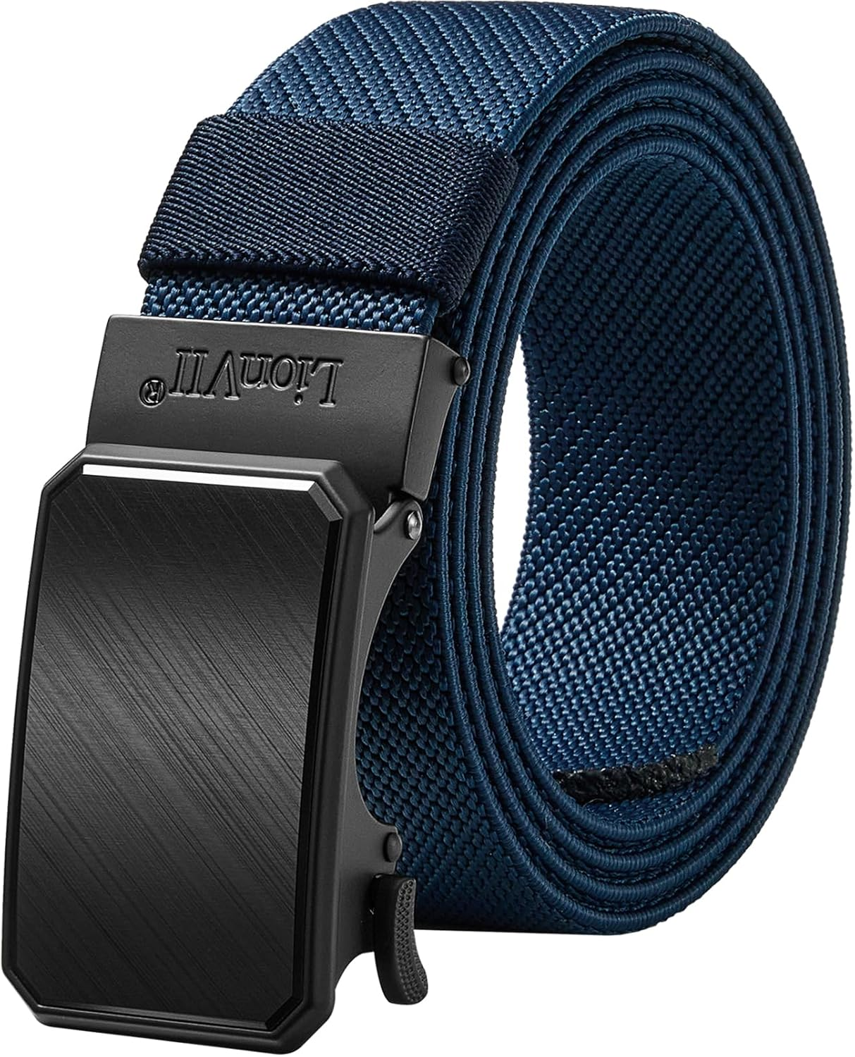 Lionvii Men'S Stretch Ratchet Belt, Elastic Slide Belt for Men with Automatic Buckle for Men Dress, Adjustable Trim to Fit 28-49" Waist - Black image number 4