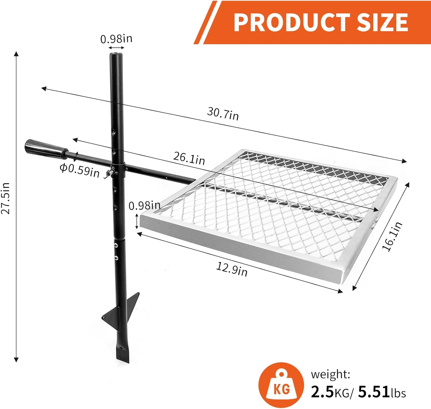 Biggerfire Swivel Campfire Grill 360&deg; Adjustable Open Fire Grill Grate, Fire Pit Grill Grate over Fire Pits, Outdoor Cooking Equipment for Camping,Picnics Campfires image number 4