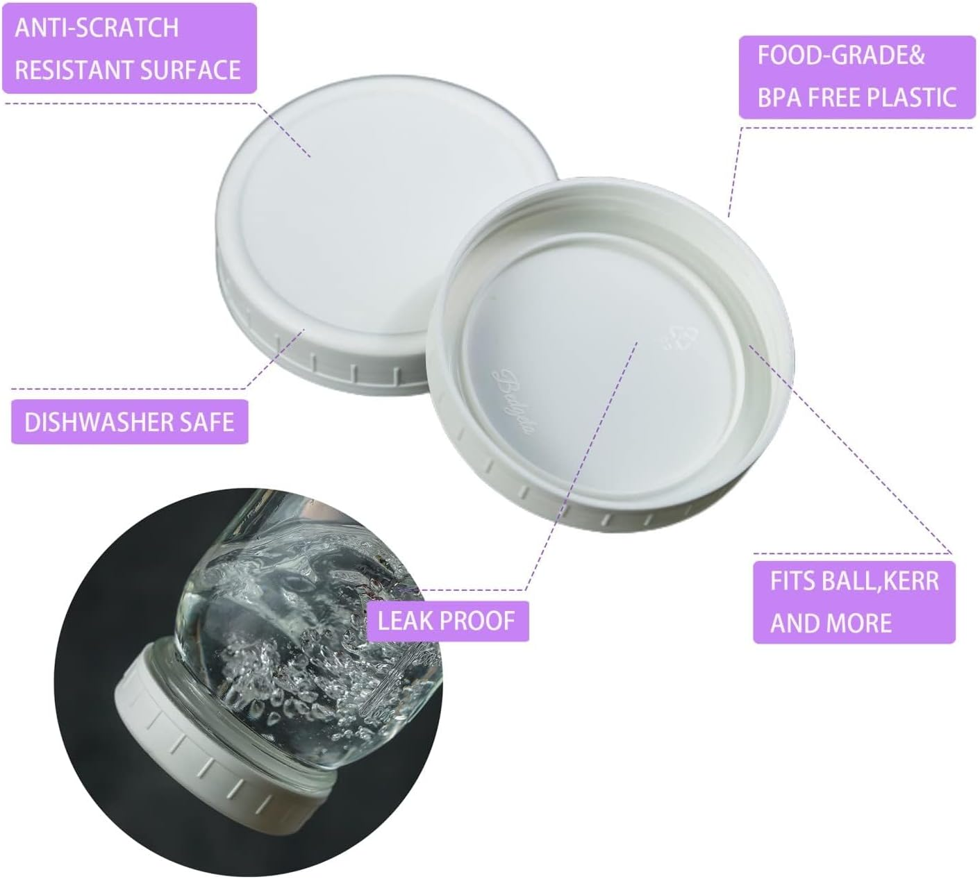 YOZOTI Glass Mason Jars, 6 Pack 32 Oz Wide Mouth with Lids and Bands, 6 White Plastic Lids, Clear Glass image number 2