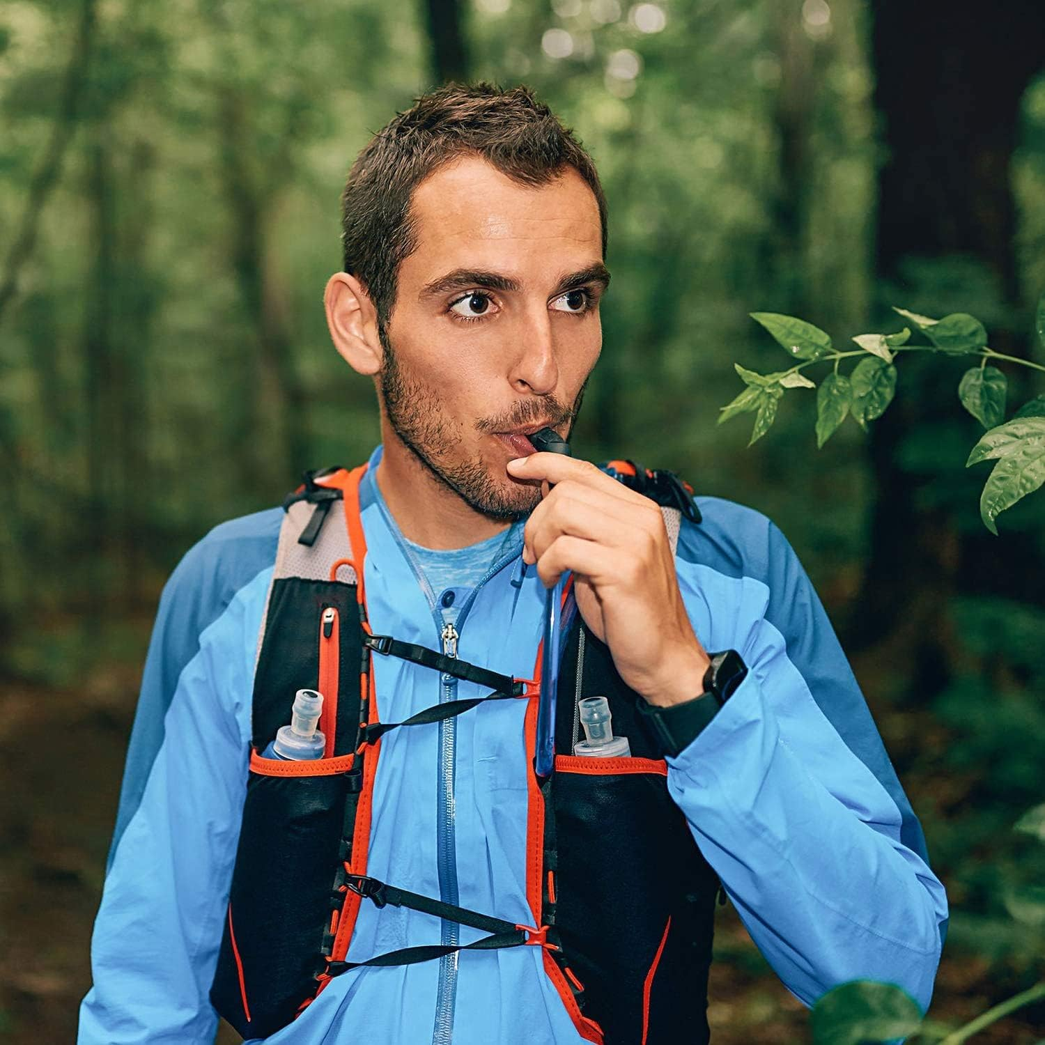 5 Pcs Blue Silicone Bite Valve Replacements Compatible with Camelbak, Hydration Pack Mouthpiece Parts with Dust Cover for Hydration Bladder