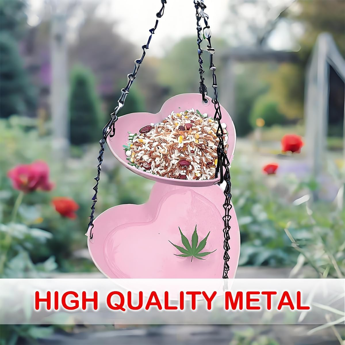 Outdoor Hanging Double-Layer Bird Feeder, Outdoor Hanging Bird Bathtub, Double-Layer Heart-Shaped Bird Feeder. image number 3