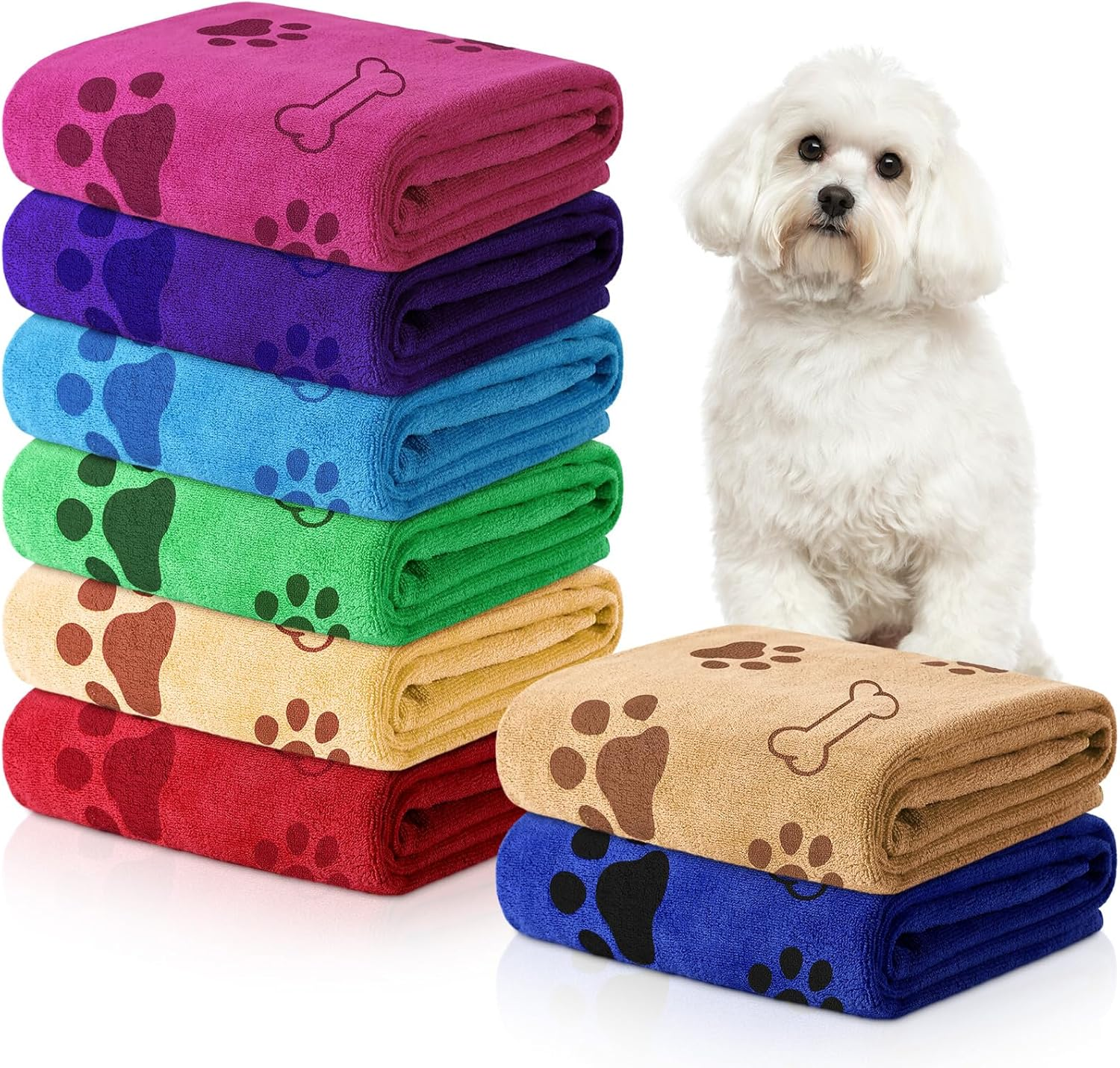 Chumia 8 Pcs Dog Towels for Drying Dogs Cats Pet Towels Bulk Puppy Microfiber Quick Drying Paw Bath Bathing Supplies Absorbent for Medium Pets(Colorful,40 X 24 Inch)
