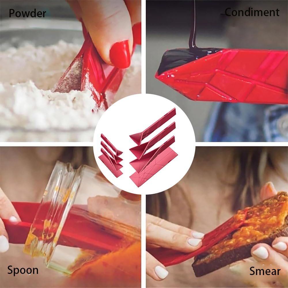 Polygons 3-In-1 Measuring Spoon Set, 2 Foldable Spoons with 6 Sizes for Cooking, Baking and Liquid Ingredients Space Saving Flat Design, Food Grade Kitchen Utensil Gadget - Red image number 4