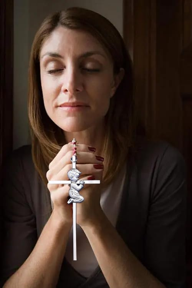 Silver Boy Wall Cross, Blessing Baby Metal Cross, Praying Boy Plaque Wall Decor Cross, Great for Baptism, Perfect for First Holy Communion, Baby Shower, Birthday and Christening (2) image number 3