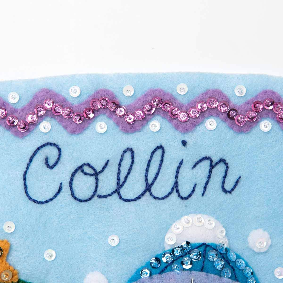 Bucilla Felt Applique Christmas Stocking Kit, 18", Snow Family Portrait