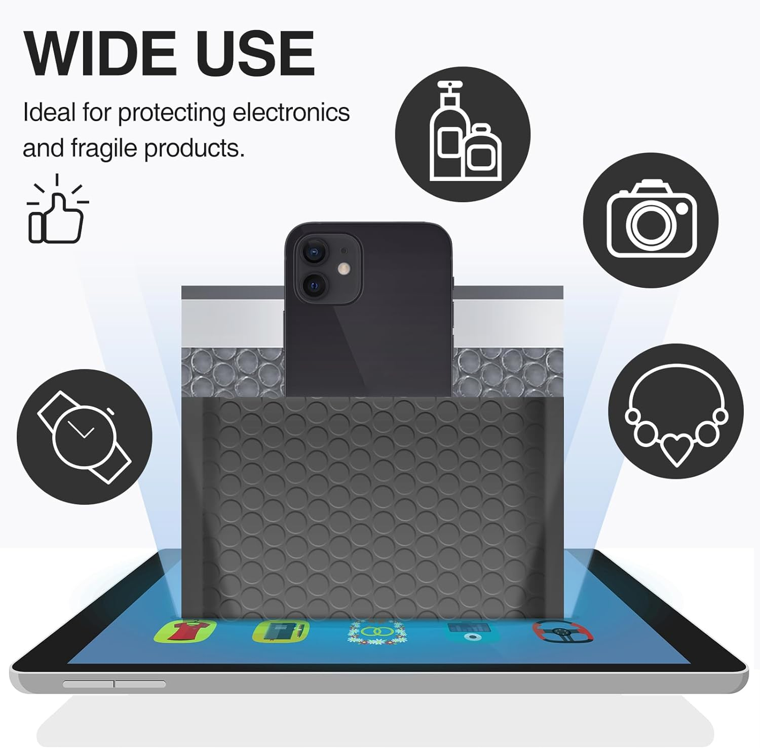 UCGOU 8.5X12 Inch Black Poly Bubble Mailers Padded Envelopes Self Seal Mailing Envelopes Pack of 25 image number 7