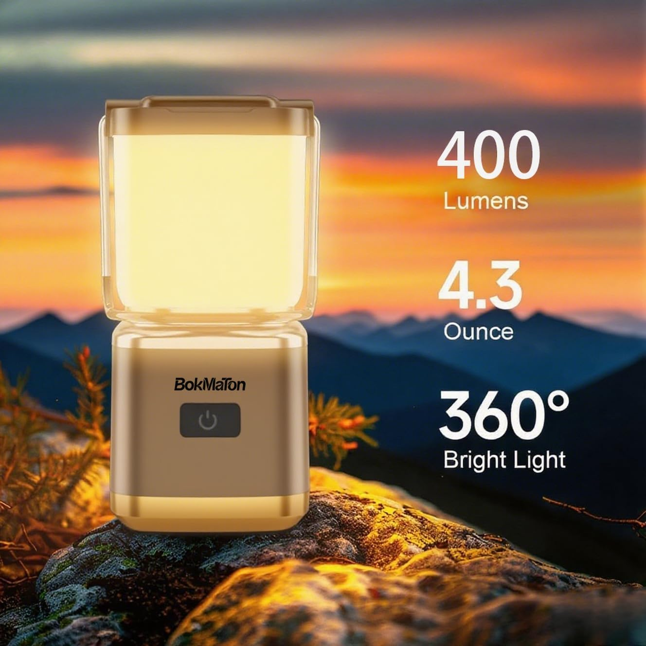 Bokmaton Portable Camping Lantern Rechargeable -4Inch, 400Lm LED Camping Lights Lantern &6Hours Runtime& Stepless Dimming, Emergency Lights for Power Outages, Waterproof Camping Lamp (Cream White) - Army Green image number 5