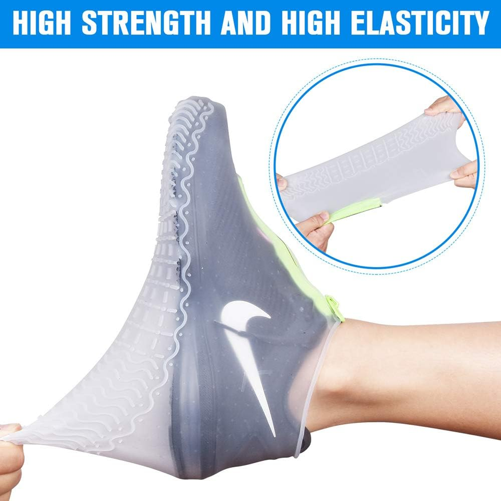 Silicone Waterproof Shoe Covers, Upgrade Reusable Overshoes with Zipper, Resistant Rain Boots Non-Slip Washable Protection for Women, Men (XL (Women 10-13.5, Men 11.5-14), White) image number 1