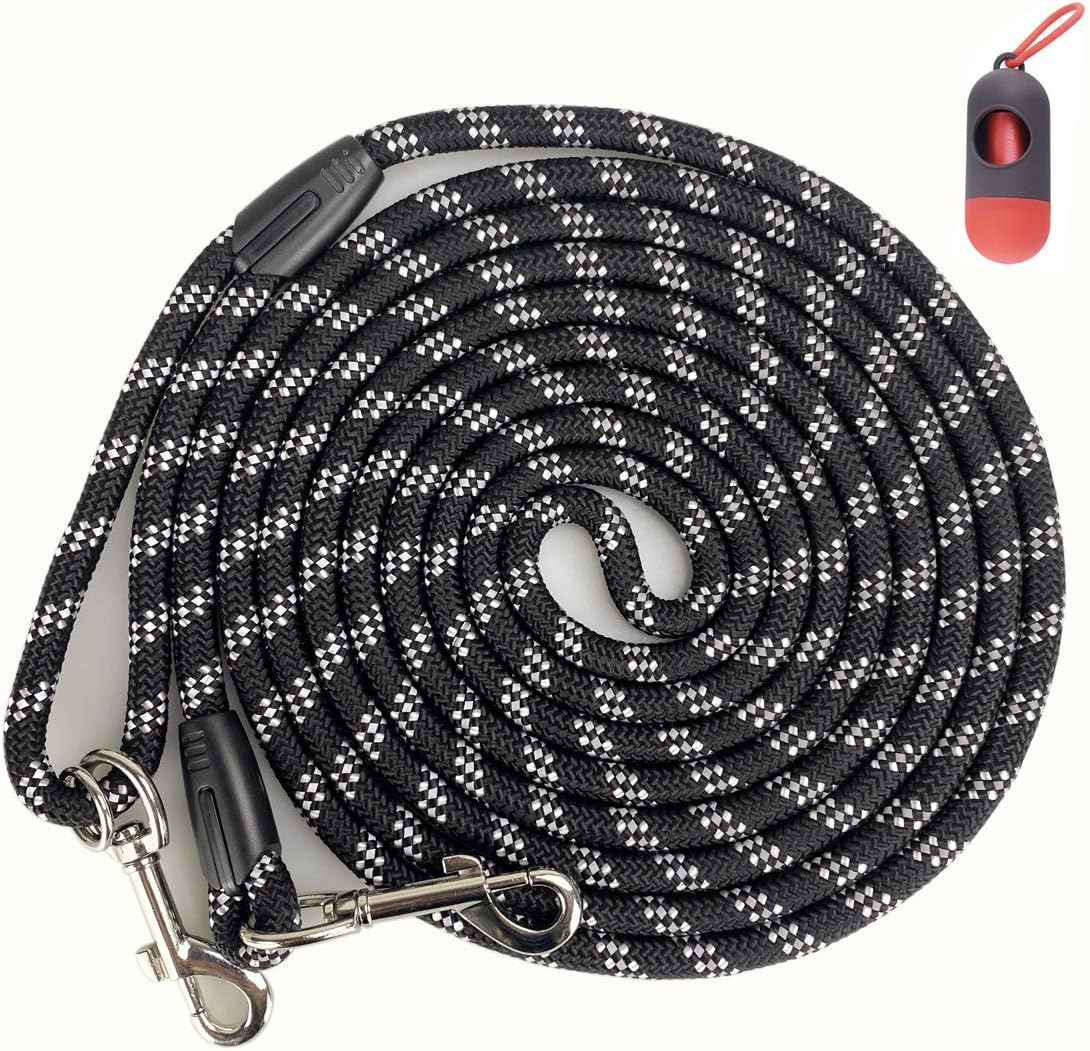 Long Rope Dog Leash for Dog Training 12FT 20FT 30FT 50FT, Reflective Threads Dog Cat Leashes Tie-Out Check Cord Recall Training Agility Lead for Large Medium Small Dogs (Black, 10Mm20Ft) image number 3